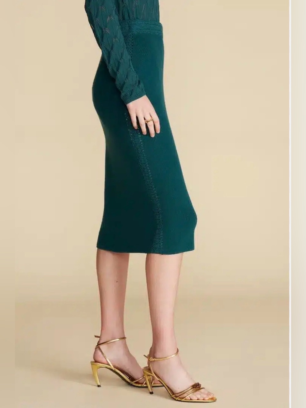 NWT Amour Vert Olympe Knit Pencil Skirt Forest Green Size XL
